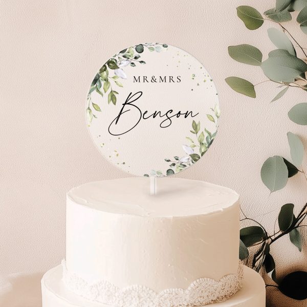 Eucalyptus Wedding Cake Topper, Acrylic Cake Topper for Wedding