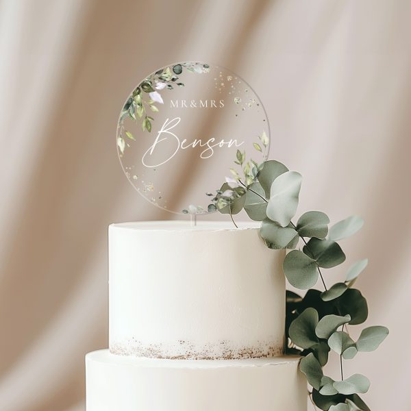 Eucalyptus Wedding Cake Topper, Acrylic Cake Topper for Wedding