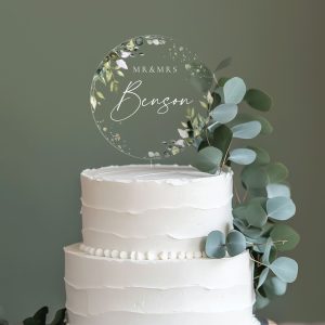 Eucalyptus Wedding Cake Topper, Acrylic Cake Topper for Wedding