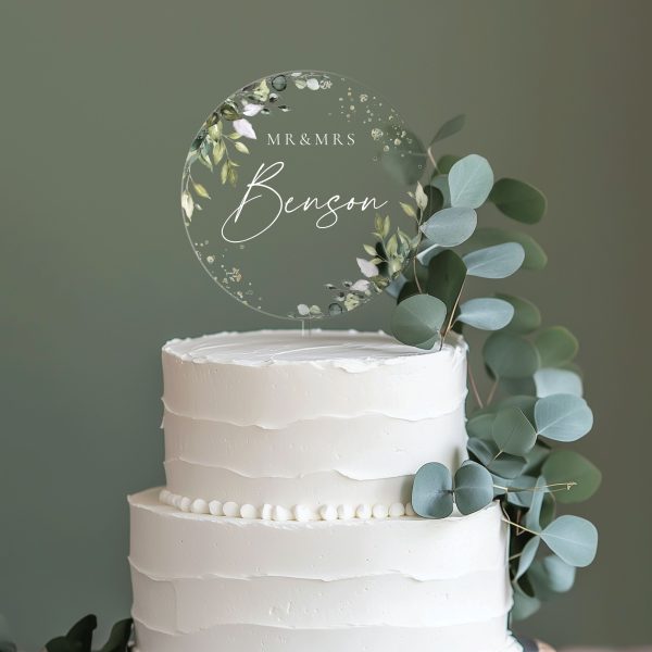 Eucalyptus Wedding Cake Topper, Acrylic Cake Topper for Wedding