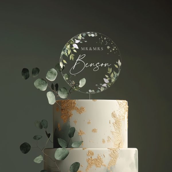 Eucalyptus Wedding Cake Topper, Acrylic Cake Topper for Wedding