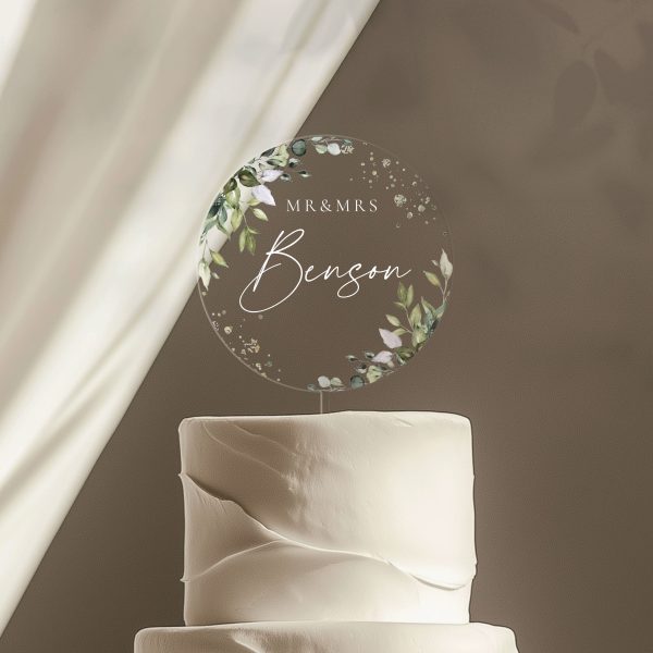 Eucalyptus Wedding Cake Topper, Acrylic Cake Topper for Wedding