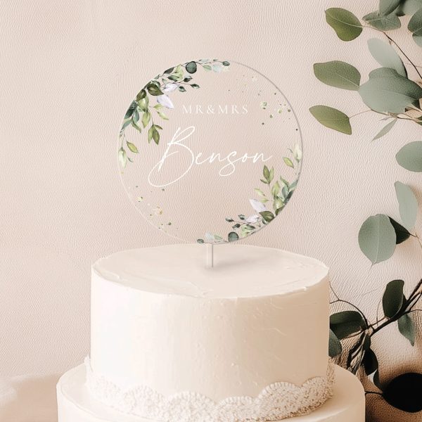 Eucalyptus Wedding Cake Topper, Acrylic Cake Topper for Wedding