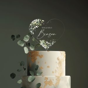 Eucalyptus Heart Cake Topper, Acrylic Cake Topper for Wedding