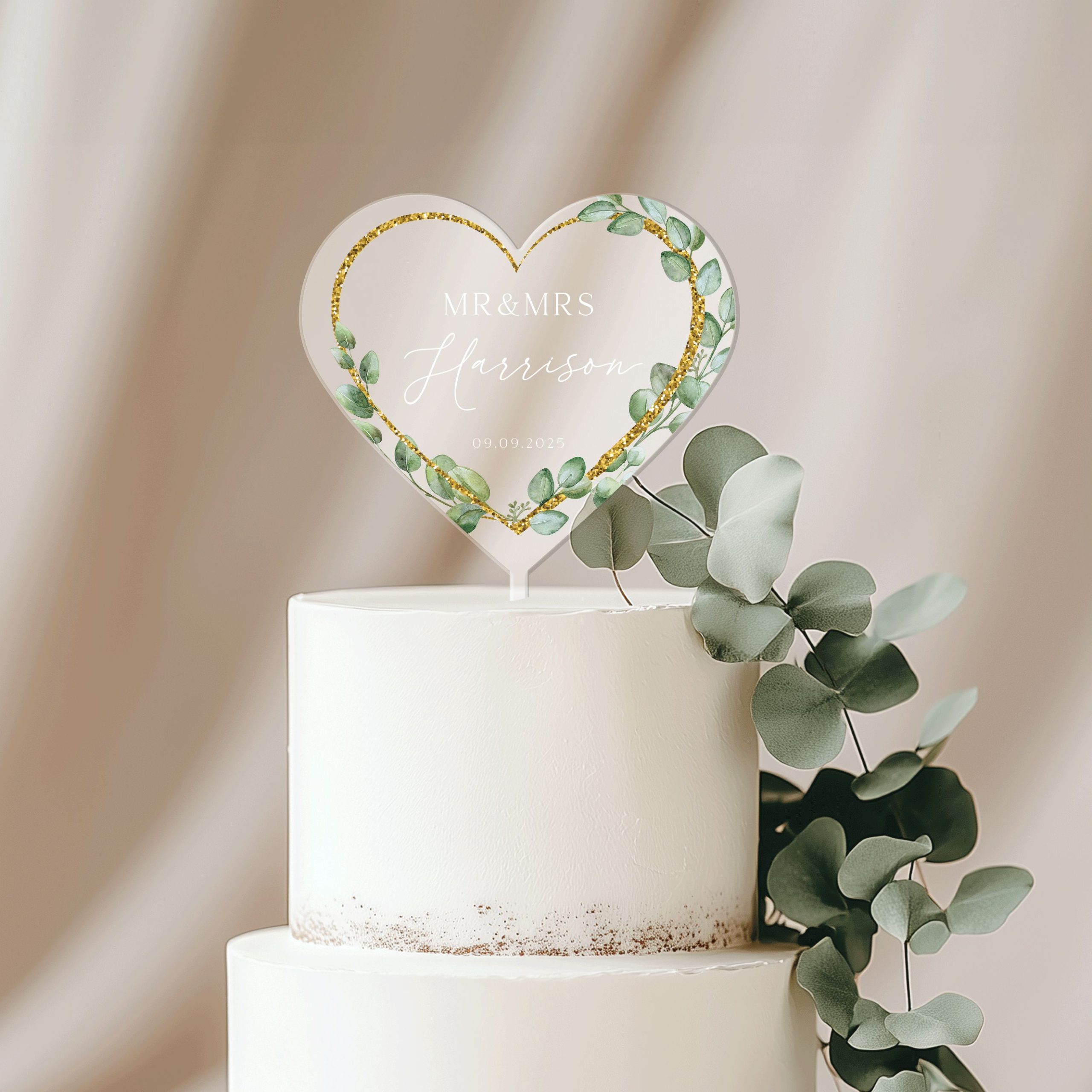 Mock-Up-1-Heart-2-FROSTED_0000_Group-3 Floral Heart Wedding Cake Topper, Eucalyptus Cake Topper