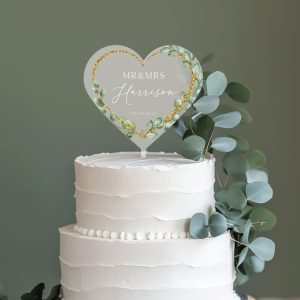 Floral Heart Wedding Cake Topper, Eucalyptus Cake Topper