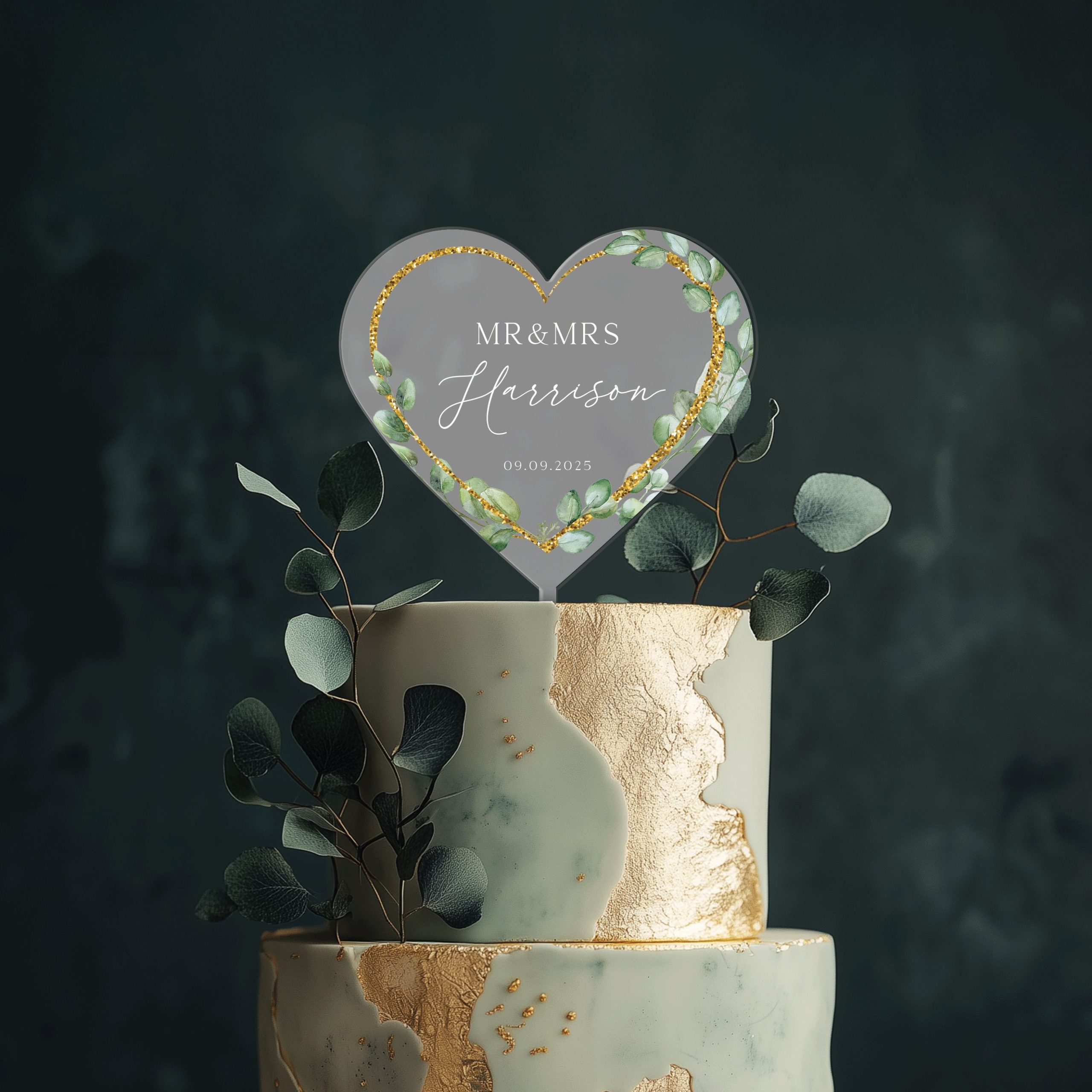 Mock-Up-1-Heart-2-FROSTED_0003_Group-8 Floral Heart Wedding Cake Topper, Eucalyptus Cake Topper