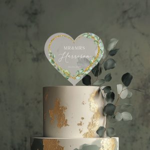 Floral Heart Wedding Cake Topper, Eucalyptus Cake Topper