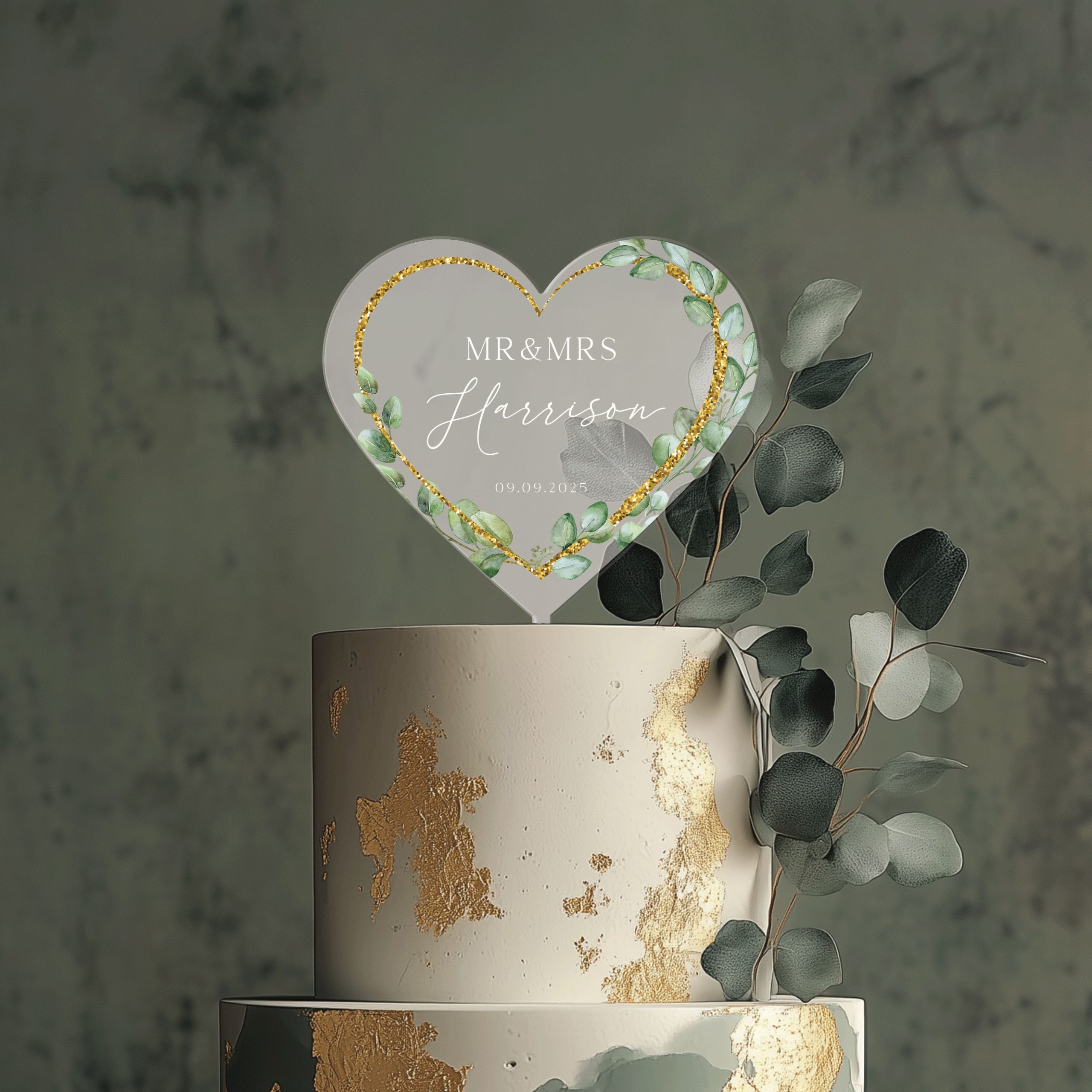 Mock-Up-1-Heart-2-FROSTED_0004_Group-7 Floral Heart Wedding Cake Topper, Eucalyptus Cake Topper