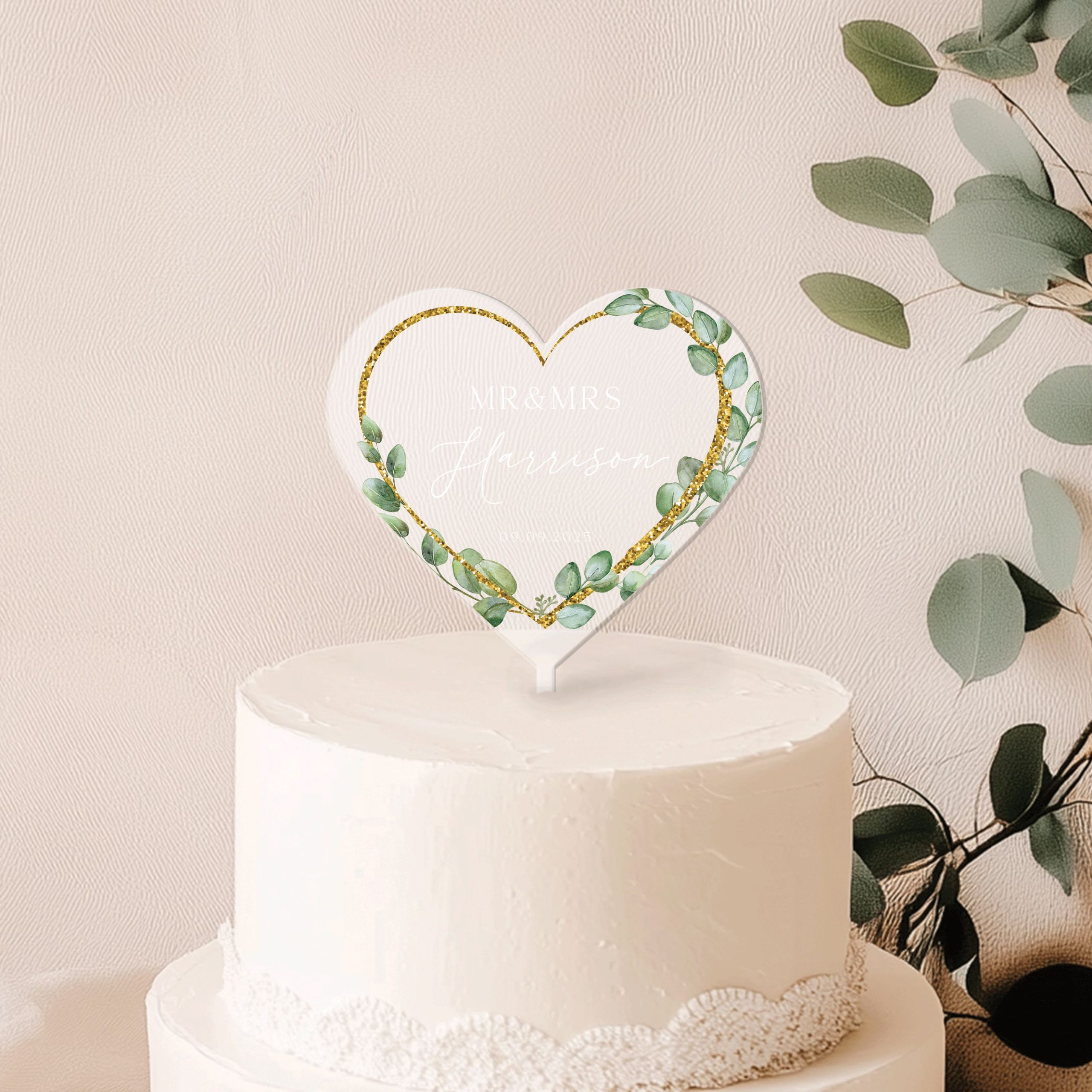 Mock-Up-1-Heart-2-FROSTED_0005_Group-9 Floral Heart Wedding Cake Topper, Eucalyptus Cake Topper