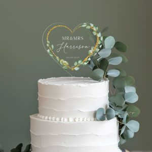 Floral Heart Wedding Cake Topper, Eucalyptus Cake Topper