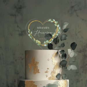 Floral Heart Wedding Cake Topper, Eucalyptus Cake Topper