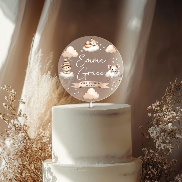 Boho Baptism Cake Topper, Personalized Christening Cake Topper