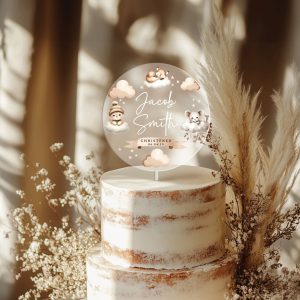 Boho Baptism Cake Topper, Personalized Christening Cake Topper