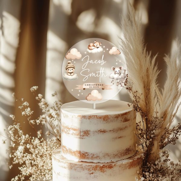 Boho Baptism Cake Topper, Personalized Christening Cake Topper