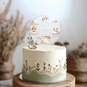 Boho Baptism Cake Topper, Personalized Christening Cake Topper