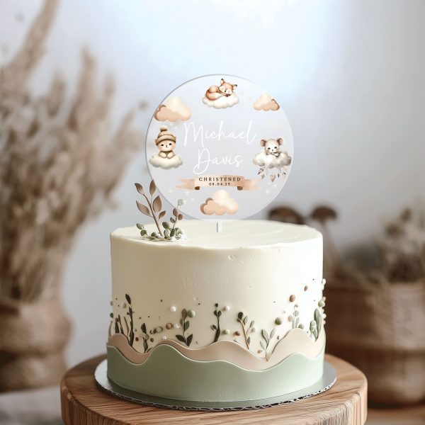 Boho Baptism Cake Topper, Personalized Christening Cake Topper