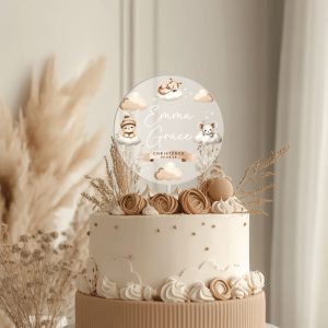 Boho Baptism Cake Topper, Personalized Christening Cake Topper