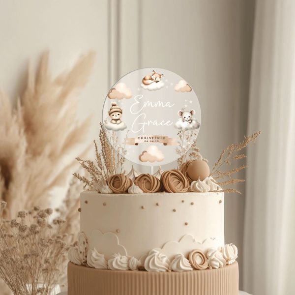 Boho Baptism Cake Topper, Personalized Christening Cake Topper