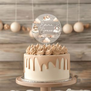 Boho Baptism Cake Topper, Personalized Christening Cake Topper