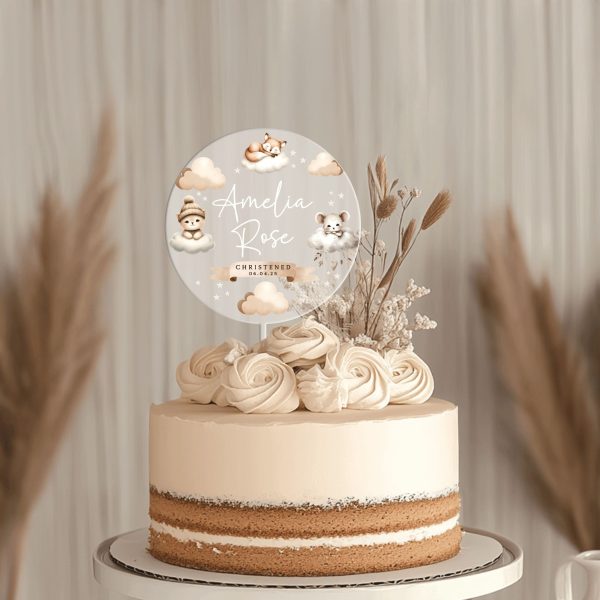 Boho Baptism Cake Topper, Personalized Christening Cake Topper