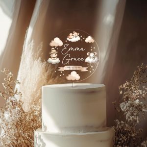 Boho Baptism Cake Topper, Personalized Christening Cake Topper