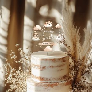 Boho Baptism Cake Topper, Personalized Christening Cake Topper