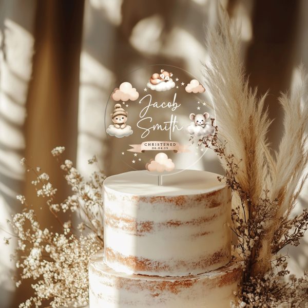Boho Baptism Cake Topper, Personalized Christening Cake Topper