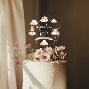 Boho Baptism Cake Topper, Personalized Christening Cake Topper