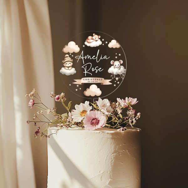 Boho Baptism Cake Topper, Personalized Christening Cake Topper