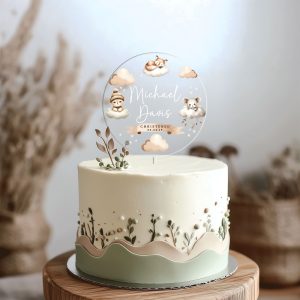 Boho Baptism Cake Topper, Personalized Christening Cake Topper