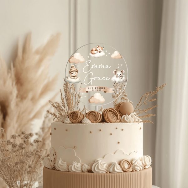 Boho Baptism Cake Topper, Personalized Christening Cake Topper