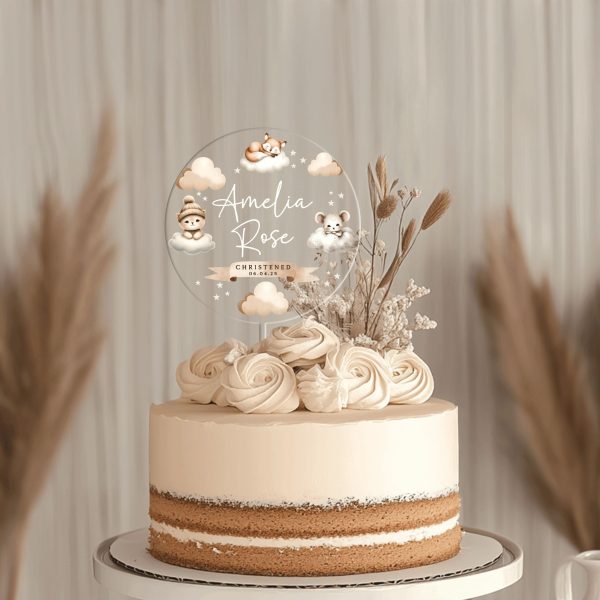 Boho Baptism Cake Topper, Personalized Christening Cake Topper