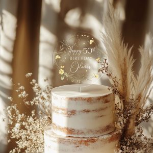Floral 50th Birthday Cake Topper, Happy Birthday Cake Topper