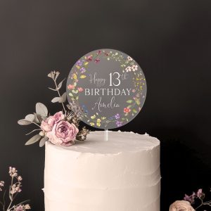 Wildflowers Birthday Cake Topper, Birthday Acrylic Cake Topper