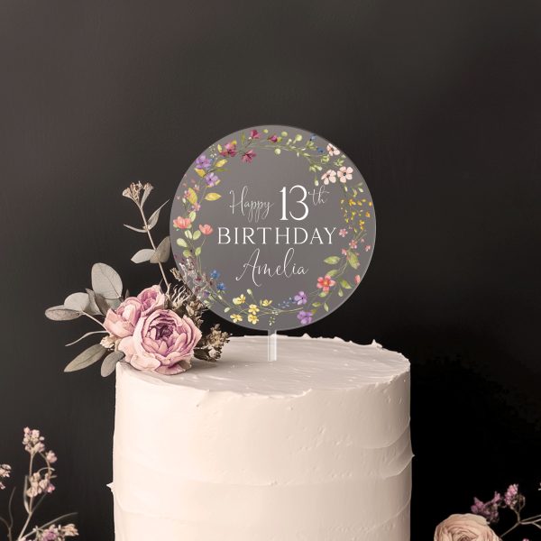 Wildflowers Birthday Cake Topper, Birthday Acrylic Cake Topper