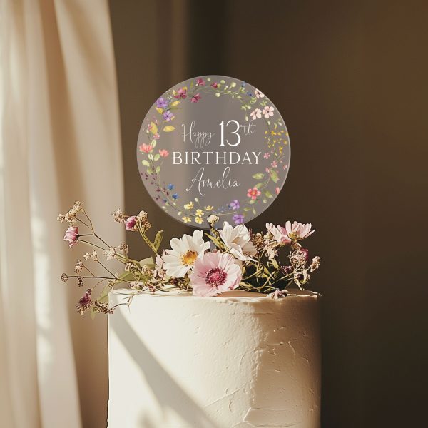 Wildflowers Birthday Cake Topper, Birthday Acrylic Cake Topper