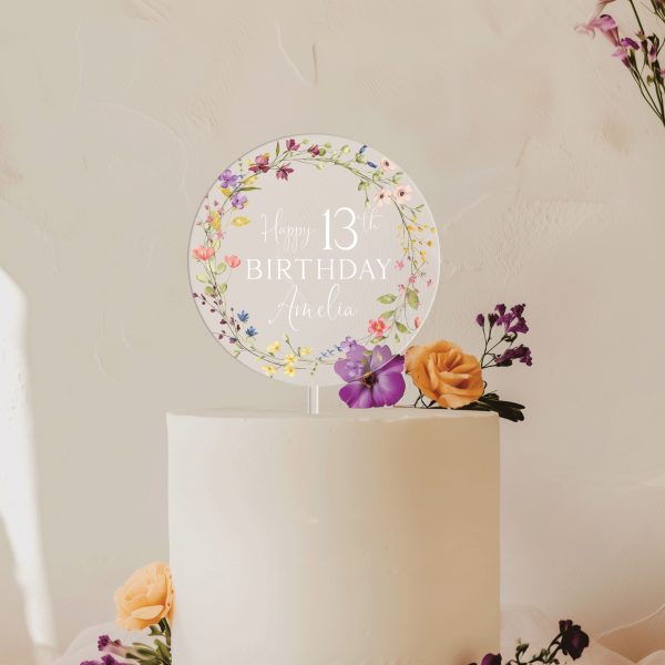 Wildflowers Birthday Cake Topper, Birthday Acrylic Cake Topper