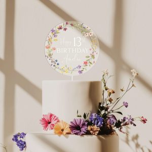 Wildflowers Birthday Cake Topper, Birthday Acrylic Cake Topper