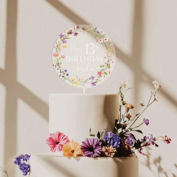 Wildflowers Birthday Cake Topper, Birthday Acrylic Cake Topper