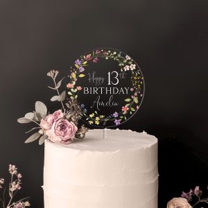 Wildflowers Birthday Cake Topper, Birthday Acrylic Cake Topper