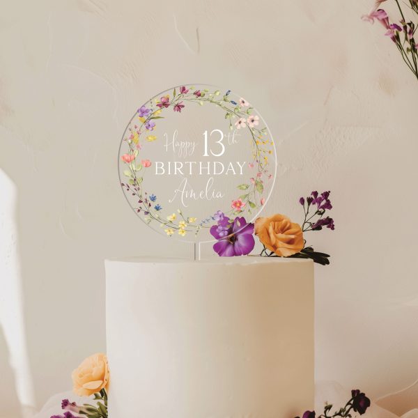 Wildflowers Birthday Cake Topper, Birthday Acrylic Cake Topper
