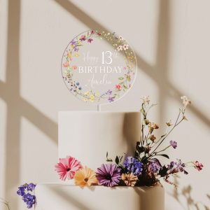 Wildflowers Birthday Cake Topper, Birthday Acrylic Cake Topper