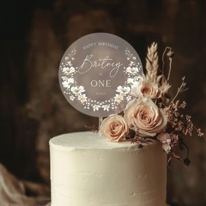 Floral Birthday Cake Topper, 1st Birthday Acrylic Cake Topper