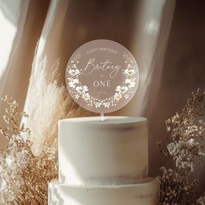 Floral Birthday Cake Topper, 1st Birthday Acrylic Cake Topper