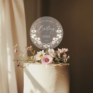 Floral Birthday Cake Topper, 1st Birthday Acrylic Cake Topper