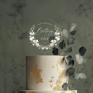 Floral Birthday Cake Topper, 1st Birthday Acrylic Cake Topper