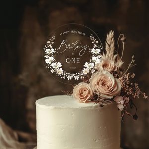 Floral Birthday Cake Topper, 1st Birthday Acrylic Cake Topper