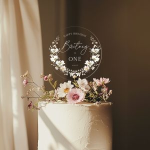 Floral Birthday Cake Topper, 1st Birthday Acrylic Cake Topper