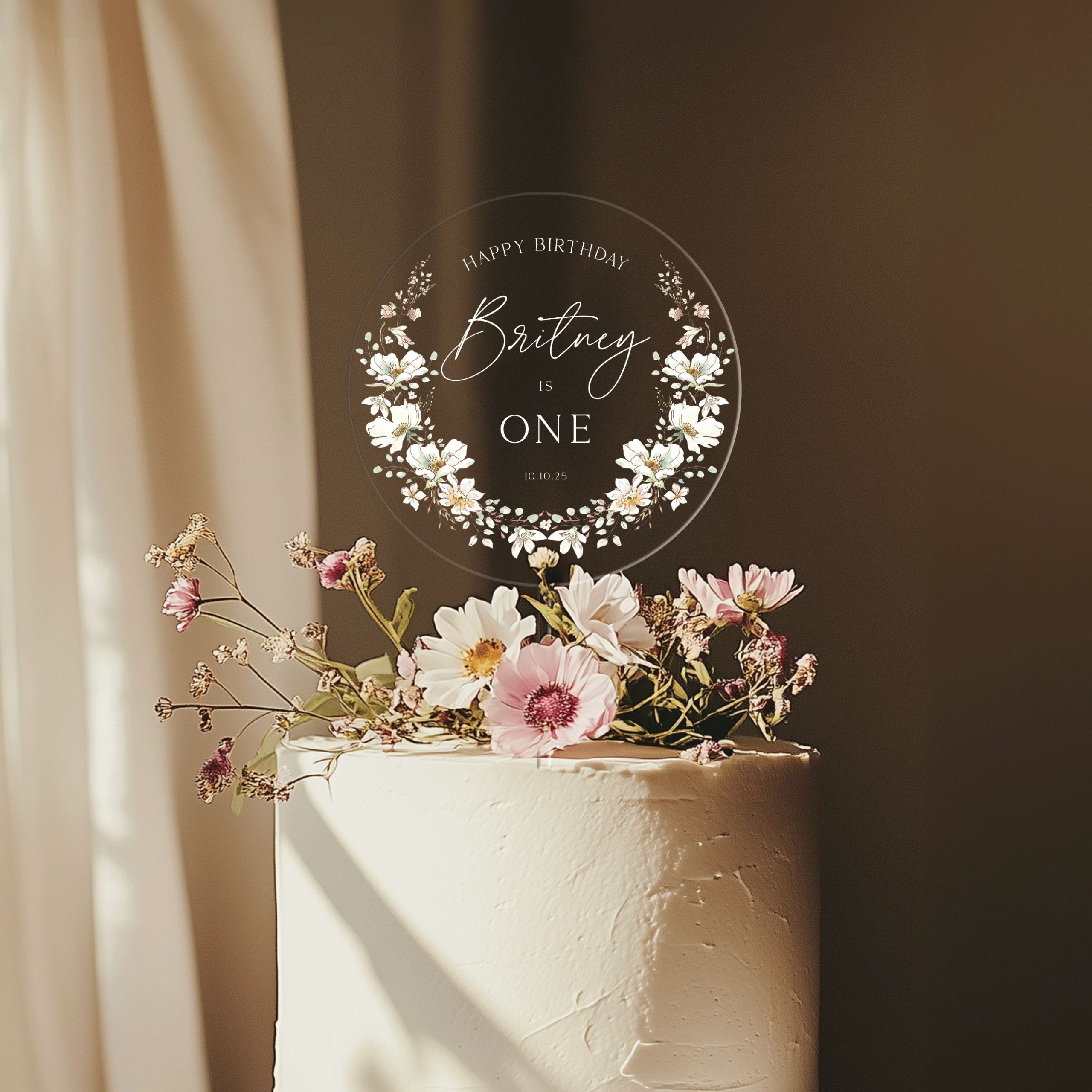 Mock-Up-Final-9-TR_0005_Group-9 Floral Birthday Cake Topper, 1st Birthday Acrylic Cake Topper